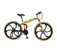 GLSQBVRP VTT Pliant 24 Ou 26 Pouces, 21 Vitesses, Cadre en Acier À Haute Teneur en Carbone, Roues À Six Lames, avec Double Suspension, Vélo Pliable pour Hommes Et Femmes C,26 inch