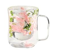 Glss Cofee Mug mural en verre - Fleurs séchées | Muffins coulés | Tasses à thé à double paroi | Isolation 400 ml - Tasse à thé en verre transparent avec poignée pour femme et elle