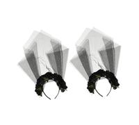 GLSTOY 2 Pièces Serre-tête Voile Noir avec Rose Décorative Bandeau Halloween Day Of The Dead Accessoire Mariée Gothique pour Costume Fête Lot