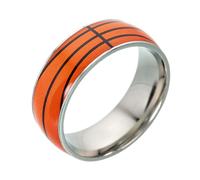 GLSTOY Bague Fine de Basket-ball en Acier Titane Impression UV Créative, Confortable et Simple, Anneau Orange pour Hommes et Garçons Sportifs