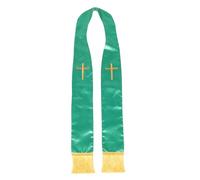 GLSTOY Étole de Pasteur Brodée Croix Réversible 135 Cm Vert avec Pompons, Châle D’épaule pour Messe du Clergé et Mariage, Accessoire Religieux Léger et Élégant pour Hommes et Femmes
