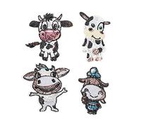 GLSTOY Lot de 4 Patchs Brodés Vache à Coudre pour Vêtements et Accessoires DIY, Motifs Animaux, Appliques Décoratives Pratiques pour Garçon et Filles, Personnalisations Mode et