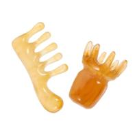 GLSTOY Peigne de Massage Crânien en Résine et Cire D'abeille 2 Pièces, Outil Gua Sha Arrondi pour Soin du Cuir Chevelu et Massage du Cou, Usage Quotidien