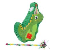 GLSTOY Piñata Dinosaure Suspendue Verte 3d en Papier sans Danger, Jeu de Bonbons Piñata 2 Pièces Bâton à Franges, Décoration Originale pour Fête D’anniversaire, Carnaval et Événements