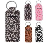 GLSTOY Porte-clés Pochette de Rangement pour Rouge à Lèvres Léopard 5 Pièces en Néoprène et Métal, Portable et Léger pour Tenue Décontractée ou Formelle