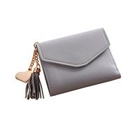 GLSTOY Porte-Monnaie Cuir PU Grain Litchi pour Femmes Portefeuille Mini Plié à Trois Volets avec Pendouille Frange Pratique pour Cartes Et Billets