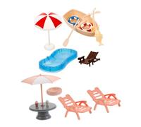 GLSTOY Set Miniature Dollhouse Beach Pool Accessories Plastic Swim Ring Lounger Chair Umbrella and Boat for DIY Micro Landscape and Family Fun