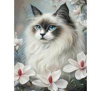 GLTEYACO 5D Diamant Peinture pour Adulte Chat fleuri DIY Art du Diamant Complet Kits Diamant Painting Kit, Débutants Maison Décoration 40x50 cm