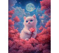 GLTEYACO 5D Diamond Painting Kit Complet Chat en fleurs de cerisier DIY Adultes Enfants Strass Des Broderie Diamant Mosaique Artisanat Décor À La Maison 40x50 cm