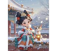 GLTEYACO Kit de broderie au point de croix pré-imprimé ancienne fille et chat 11CT Complet Adulte Debutant Estampillé Canevas Broderie Point de Croix Kits-40x50 cm