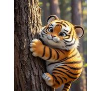 GLTEYACO Kit de broderie au point de croix pré-imprimé Bébé tigre grimpant 11CT Complet Adulte Debutant Estampillé Canevas Broderie Point de Croix Kits-40x50 cm