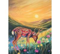 GLTEYACO Kit de broderie au point de croix pré-imprimé Cerf en fleurs 11CT Complet Adulte Debutant Estampillé Canevas Broderie Point de Croix Kits-40x50 cm
