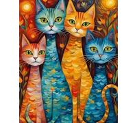 GLTEYACO Kit de broderie au point de croix pré-imprimé chat abstrait 11CT Complet Adulte Debutant Estampillé Canevas Broderie Point de Croix Kits-40x50 cm