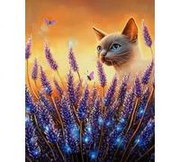 GLTEYACO Kit de broderie au point de croix pré-imprimé Chat étoilé 11CT Complet Adulte Debutant Estampillé Canevas Broderie Point de Croix Kits-40x50 cm