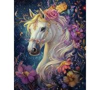 GLTEYACO Kit de broderie au point de croix pré-imprimé Cheval en fleurs 11CT Complet Adulte Debutant Estampillé Canevas Broderie Point de Croix Kits-40x50 cm