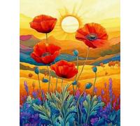 GLTEYACO Kit de broderie au point de croix pré-imprimé Coquelicot soleil 11CT Complet Adulte Debutant Estampillé Canevas Broderie Point de Croix Kits-40x50 cm
