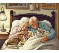 GLTEYACO Kit de broderie au point de croix pré-imprimé Couple âgé heureux avec un chien 11CT Complet Adulte Debutant Estampillé Canevas Broderie Point de Croix Kits-40x50 cm