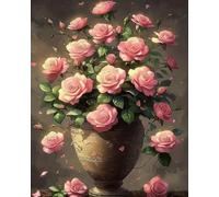 GLTEYACO Kit de broderie au point de croix pré-imprimé Fleurs roses 11CT Complet Adulte Debutant Estampillé Canevas Broderie Point de Croix Kits-40x50 cm