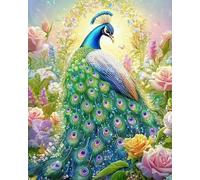 GLTEYACO Kit de broderie au point de croix pré-imprimé Paon en fleurs 11CT Complet Adulte Debutant Estampillé Canevas Broderie Point de Croix Kits-40x50 cm