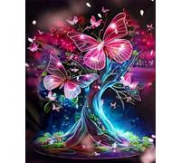 GLTEYACO Kit de broderie au point de croix pré-imprimé Papillon Arbre de Vie 11CT Complet Adulte Debutant Estampillé Canevas Broderie Point de Croix Kits-40x50 cm