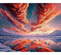 GLTEYACO Kit de broderie au point de croix pré-imprimé Paysage de nuages rouges 11CT Complet Adulte Debutant Estampillé Canevas Broderie Point de Croix Kits-40x50 cm