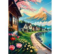GLTEYACO Kit de broderie au point de croix pré-imprimé paysage de petite ville11CT Complet Adulte Debutant Estampillé Canevas Broderie Point de Croix Kits-40x50 cm