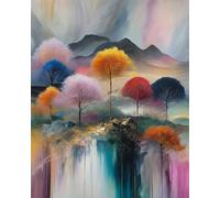 GLTEYACO Kit de broderie au point de croix pré-imprimé scène d'arbre colorée 11CT Complet Adulte Debutant Estampillé Canevas Broderie Point de Croix Kits-40x50 cm