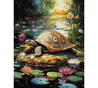 GLTEYACO Kit de broderie au point de croix pré-imprimé Tortue lotus 11CT Complet Adulte Debutant Estampillé Canevas Broderie Point de Croix Kits-40x50 cm