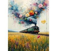 GLTEYACO Kit de broderie au point de croix pré-imprimé Train à vapeur et fleurs 11CT Complet Adulte Debutant Estampillé Canevas Broderie Point de Croix Kits-40x50 cm