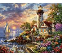 GLTEYACO Kit de broderie au point de croix pré-imprimé Vue du phare 11CT Complet Adulte Debutant Estampillé Canevas Broderie Point de Croix Kits-40x50 cm