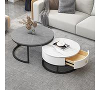 GLTZEN Tables Basses Rondes pour Salon Ensemble de 2, Ensemble de Table d'appoint Gigognes avec Tiroir de Rangement, Table de Canapé avec Texture Marbre Ardoise Cadre en Métal Table à Thé Moderne p