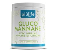 Glucomannane Titré 95% de Konjac PiùLife 240 Comprimés 4000 mg Avec Inuline, Niacine et Chrome, Glucomannane Pur | Fibres Végétales | 36.000 mPas | Soutien au Métabolisme Équilibré