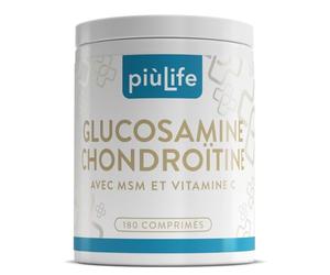 Glucosamine Chondroitin Msm Articulation, PiùLife - 180 Comprimés | Avec Vitamine C Pour Le Collagene, Bien-être Du Cartilage, Des Os, Sulfate, Genoux, Épaule, Coude