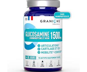 Glucosamine Chondroïtine et MSM 1500mg - Complexe Articulaire Glucosamine - Fabriqué en France - Soutien Musculaire et Articulations - Contre Douleurs Articulaires - 90 comprimés