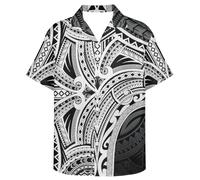 GLUDEAR Chemise décontractée à manches courtes et col cuba pour homme Imprimé tribal polynésien 3D, Samoa polynésiennes grises, Taille 3XL