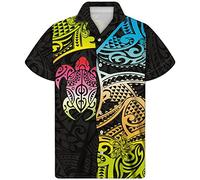 GLUDEAR Chemise hawaïenne à manches courtes pour homme Motif géométrique polynésien, Tortues de mer Rouge, XX-Large