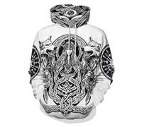 Gludear Hommes Vikings Tatouage Mythologie Nordique Impression 3D Graphique Sweat à Capuche Pullover Sweatshirt, Medium