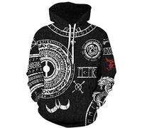 Gludear Hommes Vikings Tatouage Mythologie Nordique Impression 3D Graphique Sweat à Capuche Pullover Sweatshirt, 3X-Large