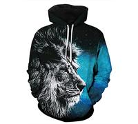 GLUDEAR Sweat à capuche pour homme avec imprimé graphique en 3D de la mythologie nordique des Vikings, Lion noir cool, 3X-Large