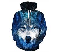 GLUDEAR Sweat à capuche pour homme avec imprimé graphique en 3D de la mythologie nordique des Vikings, Loup bleu tribal, Large