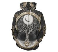 GLUDEAR Sweat à capuche Vikings Tatouage Mythologie Norse Graphique Impression 3D, Arbre de vie Viking Lune, X-Large