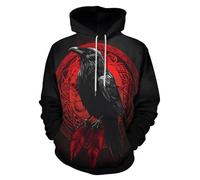 GLUDEAR Sweat à capuche Vikings Tatouage Mythologie Norse Graphique Impression 3D, Corbeau viking à plumes rouges, 4X-Large