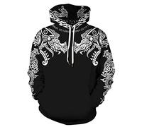 GLUDEAR Sweat à capuche Vikings Tatouage Mythologie Norse Graphique Impression 3D, Dragon et Nordique Odin, XX-Large