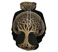 GLUDEAR Sweat à capuche Vikings Tatouage Mythologie Norse Graphique Impression 3D, Golden Life Tree Yggdrasil, Medium