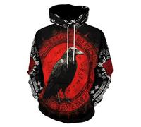 GLUDEAR Sweat à capuche Vikings Tatouage Mythologie Norse Graphique Impression 3D, Rune blanche viking corbeau rouge, 6X-Large