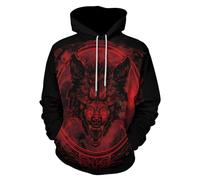 GLUDEAR Sweat à capuche Vikings Tatouage Mythologie Norse Graphique Impression 3D, Z Viking Loup Fenrir Rouge, Large
