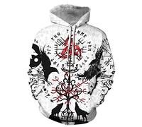 GLUDEAR Sweat-shirt à capuche pour homme Vikings Tattoo Norse Mythology - Imprimé 3D - S-5XL - Blanc - Taille XL