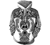 GLUDEAR Sweat-shirt à capuche pour homme Vikings Tattoo Norse Mythology - Imprimé 3D - S-5XL - Blanc - XXXX-Large