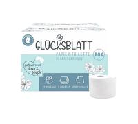 Glücksblatt Boîte de papier toilette 3 plis - 27 rouleaux x 250 feuilles - 100 % cellulose - Papier toilette super doux - Idéal pour le camping - Boîte de rangement réutilisable