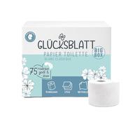 Glücksblatt Boîte de Papier Toilette Blanc 3 Plis, 75 Rouleaux x 180 Feuilles, 100% Cellulose, Super Doux, Grand Format Pack Économique XXL pour Famille et Professionnels